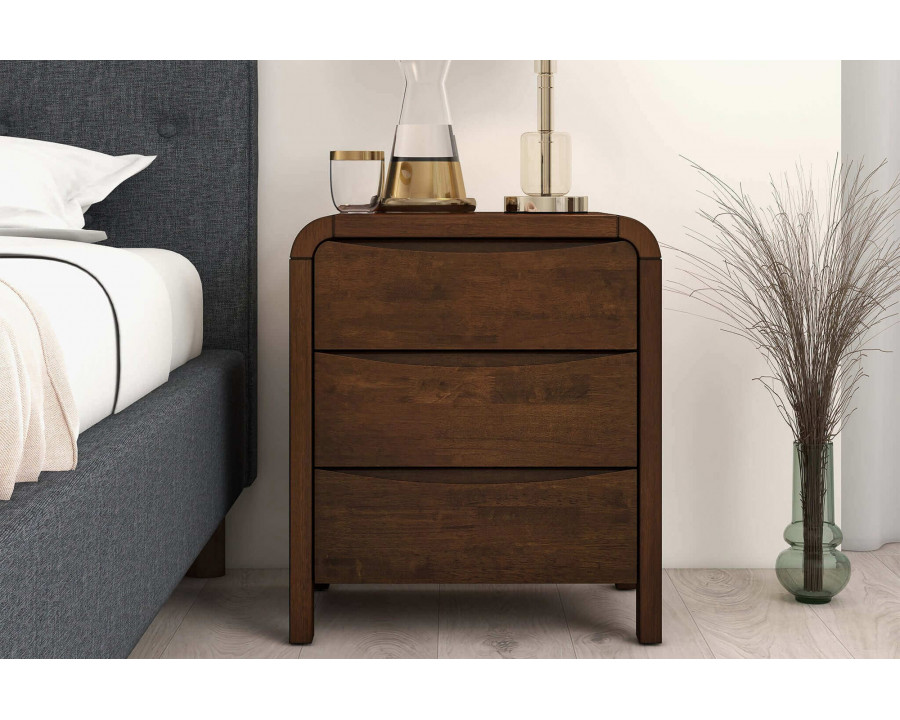 Ashcroft - Lionel Mid-Century Modern Solid Wood Nightstand Bed Side Table with 3 Drawers in Walnut