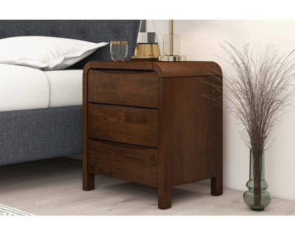 Ashcroft - Lionel Mid-Century Modern Solid Wood Nightstand Bed Side Table with 3 Drawers in Walnut