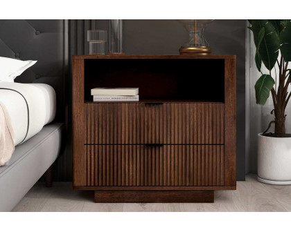 Ashcroft™ Lola Mid-Century Modern Nightstand Bed Side Table with 2 Drawers - Walnut