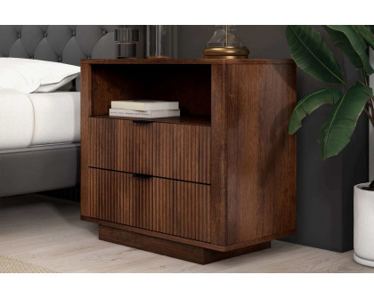 Ashcroft™ Lola Mid-Century Modern Nightstand Bed Side Table with 2 Drawers - Walnut