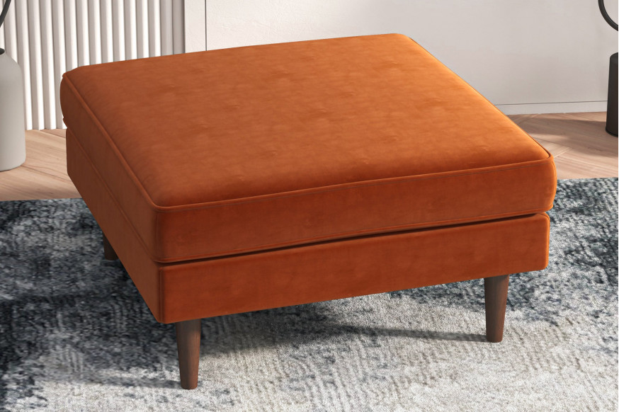 Ashcroft™ Amber Square Upholstered Ottoman - Orange