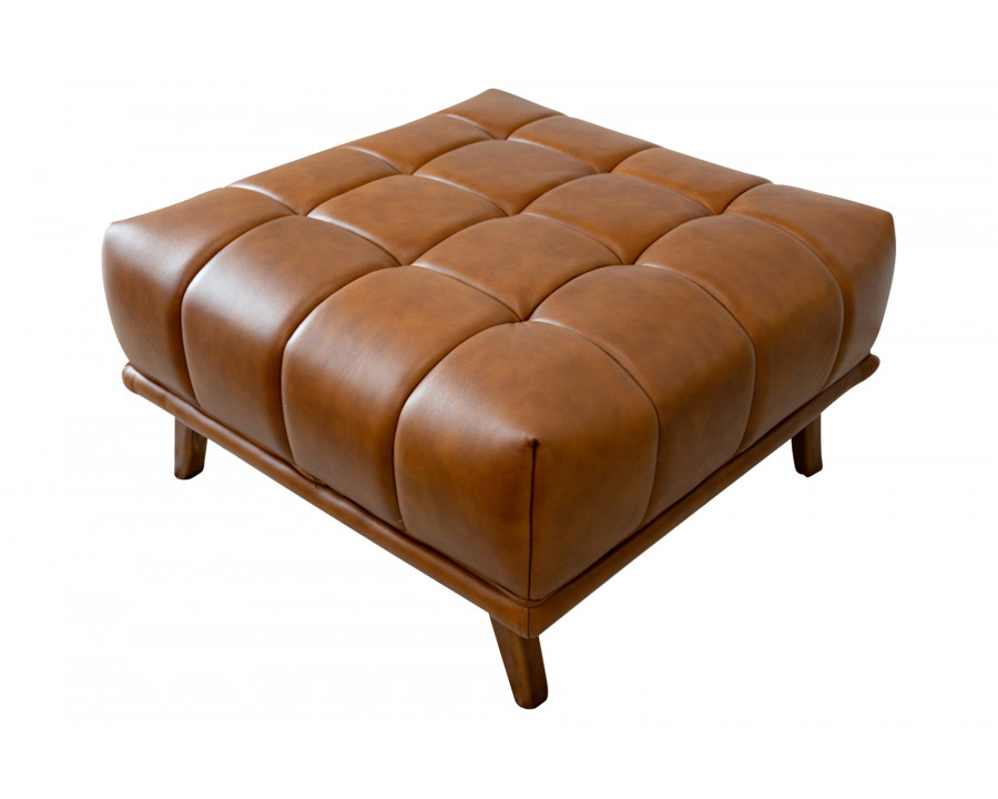 Ashcroft Addison Square Upholstered Ottoman - Cognac