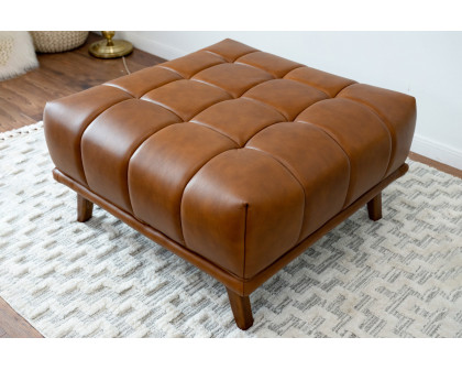 Ashcroft Addison Square Upholstered Ottoman - Cognac