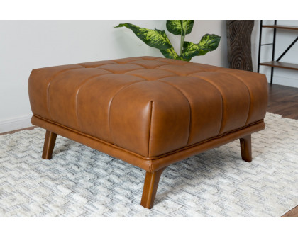 Ashcroft Addison Square Upholstered Ottoman - Cognac