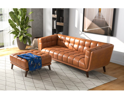 Ashcroft Addison Square Upholstered Ottoman - Cognac