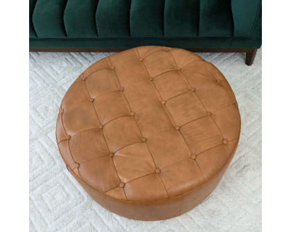 Ashcroft - Seletar Leather Ottoman in Tan