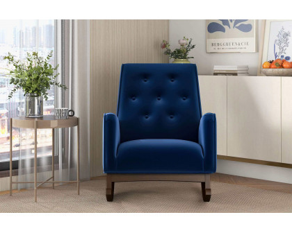 Ashcroft Demetrius Velvet Solid Wood Rocking Chair - Dark Blue