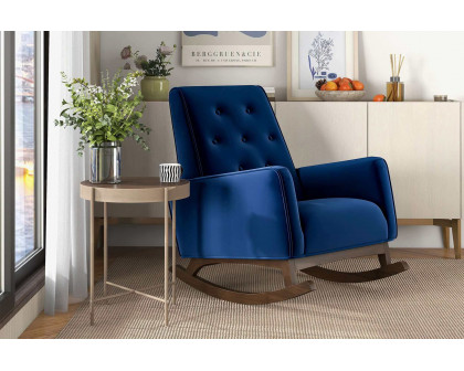 Ashcroft™ Demetrius Velvet Solid Wood Rocking Chair - Dark Blue