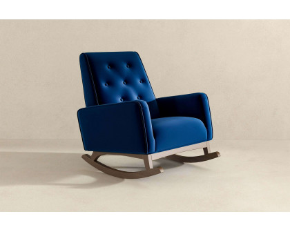 Ashcroft™ Demetrius Velvet Solid Wood Rocking Chair - Dark Blue