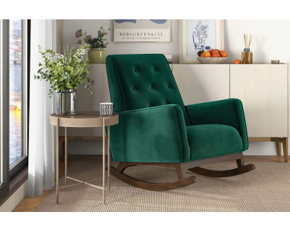 Ashcroft Demetrius Velvet Solid Wood Rocking Chair - Green