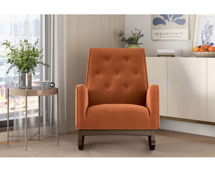 Ashcroft Demetrius Velvet Solid Wood Rocking Chair - Orange