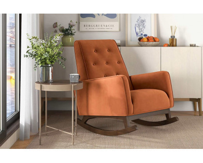 Ashcroft Demetrius Velvet Solid Wood Rocking Chair - Orange