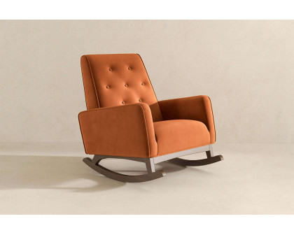 Ashcroft Demetrius Velvet Solid Wood Rocking Chair - Orange