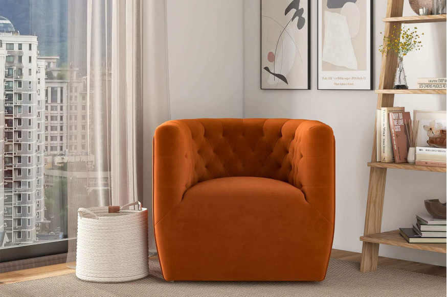 Ashcroft™ Delaney Velvet Swivel Chair - Burnt Orange