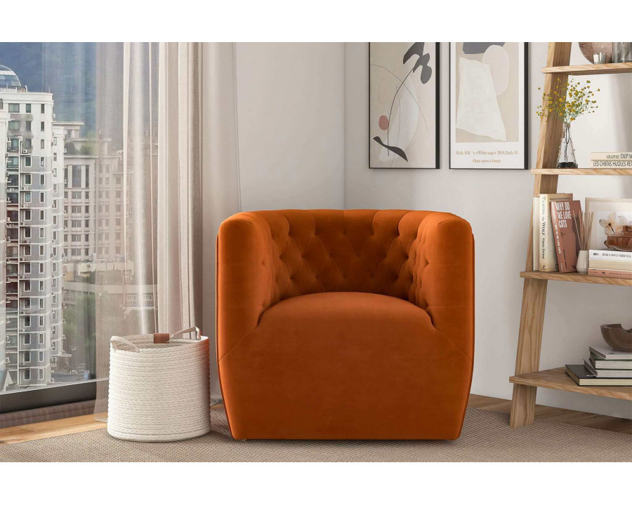 Ashcroft Delaney Velvet Swivel Chair - Burnt Orange