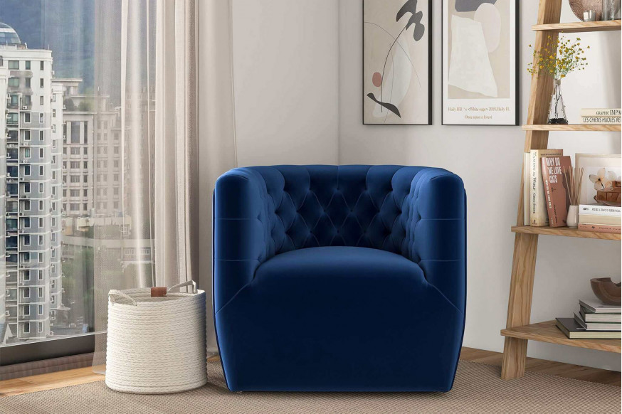 Ashcroft™ Delaney Velvet Swivel Chair - Dark Blue