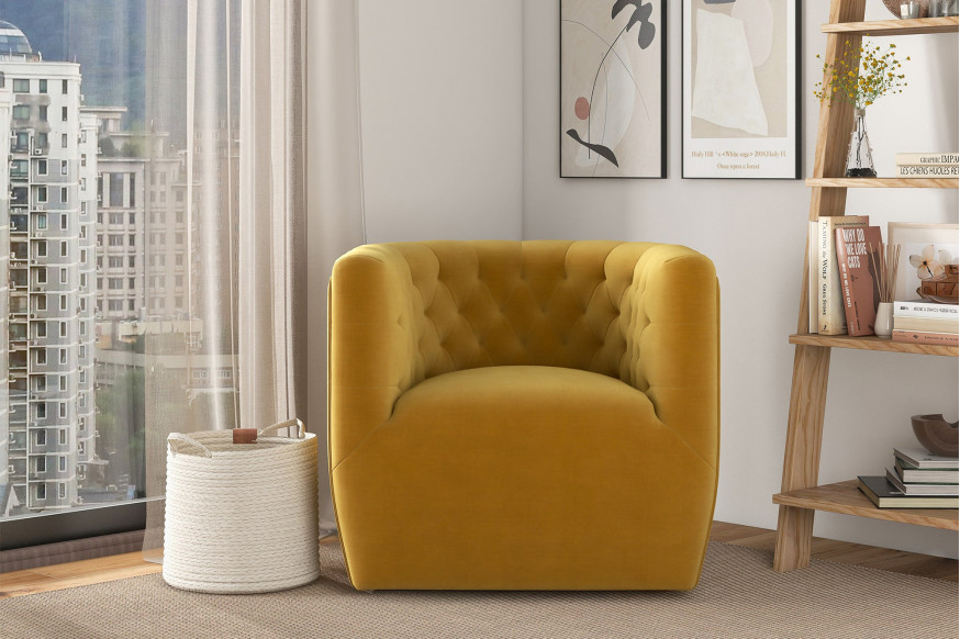 Ashcroft™ Delaney Velvet Swivel Chair - Gold