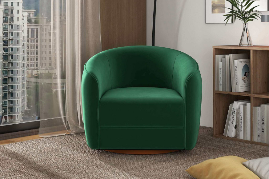 Ashcroft™ Elise Mid-Century Modern Velvet Swivel Chair - Dark Green