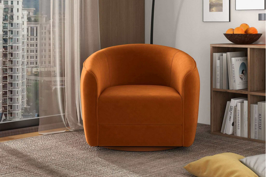 Ashcroft™ Elise Mid-Century Modern Velvet Swivel Chair - Burnt Orange