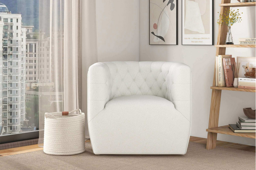 Ashcroft™ Delaney Boucle Swivel Chair - Cream