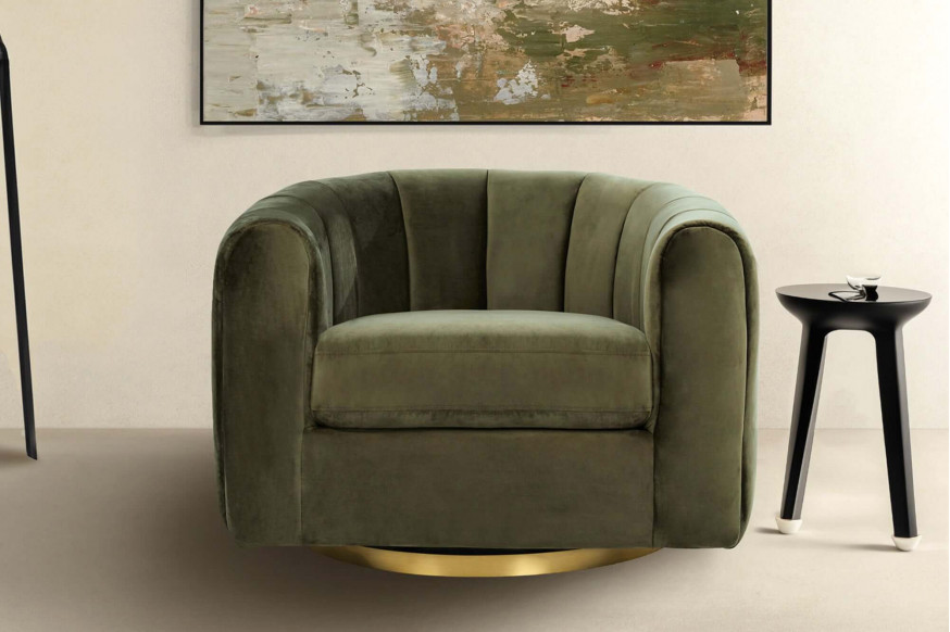 Ashcroft™ Cosey Velvet Swivel Chair - Green