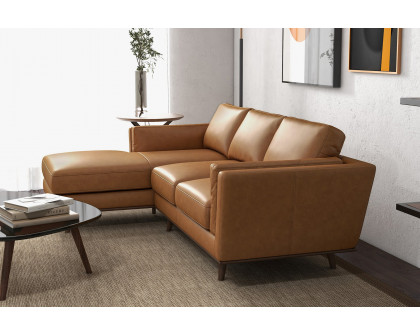 Ashcroft Chase Genuine Leather Sectional - Tan, Left Facing