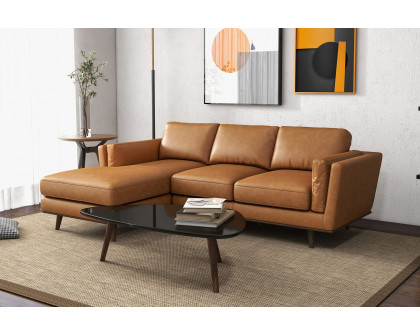 Ashcroft Chase Genuine Leather Sectional - Tan, Left Facing