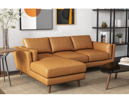 Ashcroft Chase Genuine Leather Sectional - Tan, Left Facing