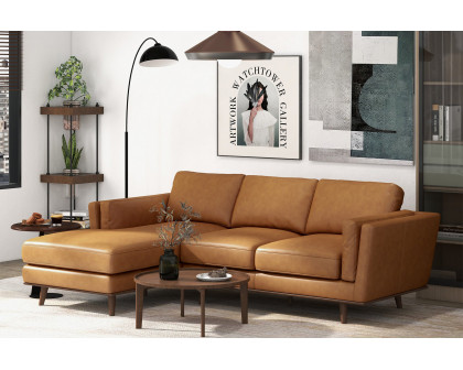 Ashcroft Chase Genuine Leather Sectional - Tan, Left Facing