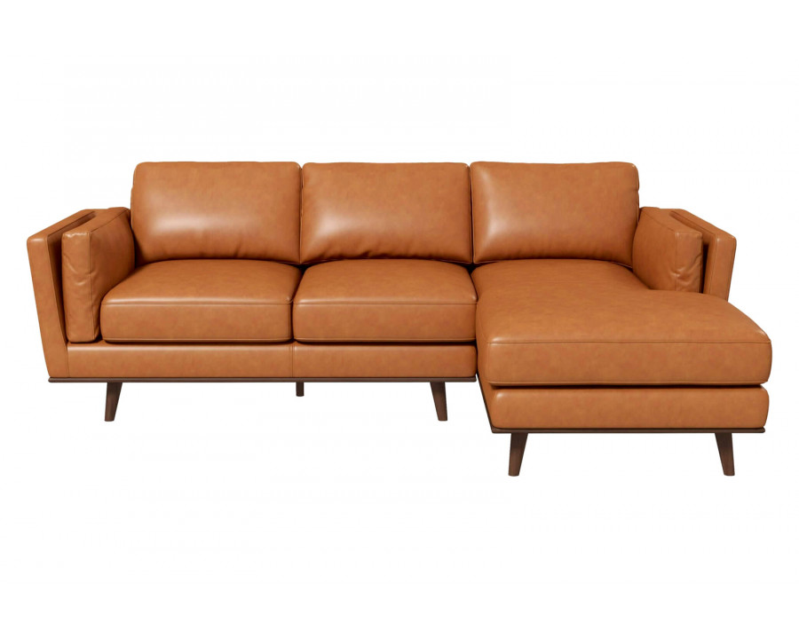 Ashcroft Chase Genuine Leather Sectional - Tan, Right Facing