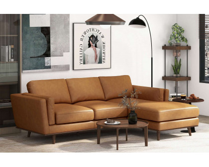 Ashcroft Chase Genuine Leather Sectional - Tan, Right Facing