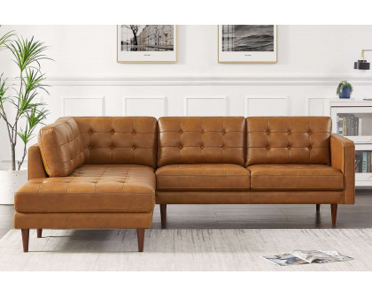 Ashcroft Lucco Genuine Leather Sectional - Cognac Tan, Left Facing