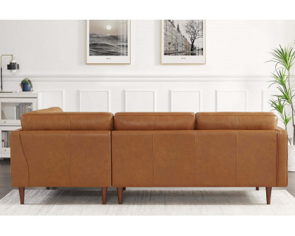 Ashcroft Lucco Genuine Leather Sectional - Cognac Tan, Left Facing