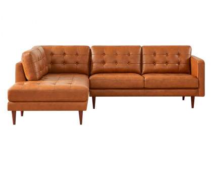 Ashcroft Lucco Genuine Leather Sectional - Cognac Tan, Left Facing