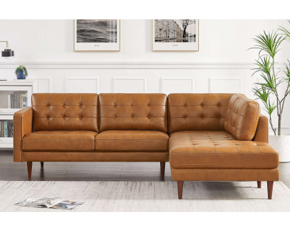 Ashcroft Lucco Genuine Leather Sectional - Cognac Tan, Right Facing