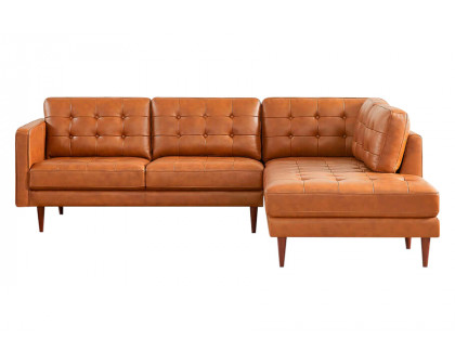 Ashcroft Lucco Genuine Leather Sectional - Cognac Tan, Right Facing