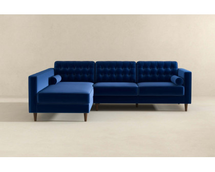 Ashcroft Christian Velvet Sectional Sofa - Blue, Left Facing