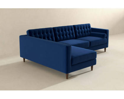 Ashcroft Christian Velvet Sectional Sofa - Blue, Left Facing