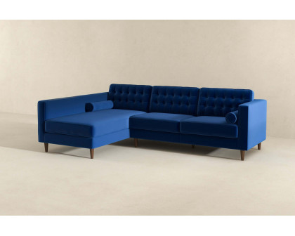 Ashcroft Christian Velvet Sectional Sofa - Blue, Left Facing