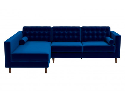 Ashcroft Christian Velvet Sectional Sofa - Blue, Left Facing