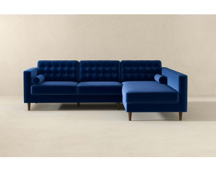 Ashcroft Christian Velvet Sectional Sofa - Blue, Right Facing