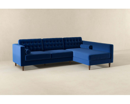 Ashcroft Christian Velvet Sectional Sofa - Blue, Right Facing