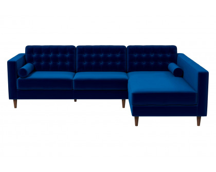 Ashcroft Christian Velvet Sectional Sofa - Blue, Right Facing