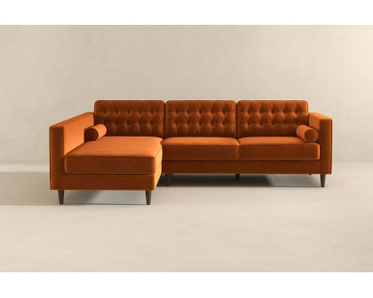 Ashcroft Christian Velvet Sectional Sofa - Burnt Orange, Left Facing