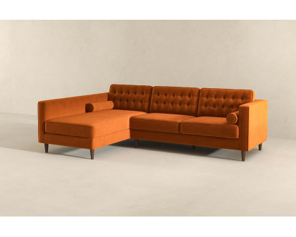 Ashcroft Christian Velvet Sectional Sofa - Burnt Orange, Left Facing