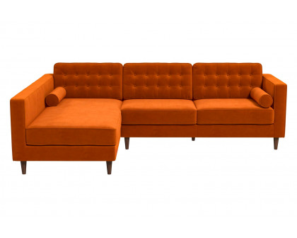 Ashcroft Christian Velvet Sectional Sofa - Burnt Orange, Left Facing