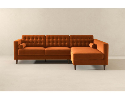 Ashcroft Christian Velvet Sectional Sofa - Burnt Orange, Right Facing