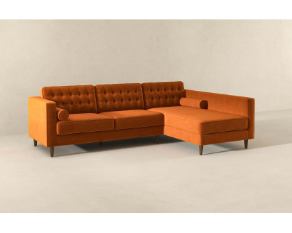 Ashcroft Christian Velvet Sectional Sofa - Burnt Orange, Right Facing