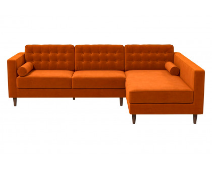 Ashcroft Christian Velvet Sectional Sofa - Burnt Orange, Right Facing