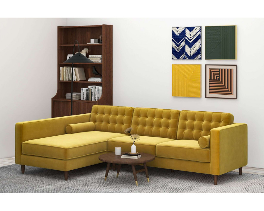 Ashcroft Christian Velvet Sectional Sofa - Dark Yellow, Left Facing